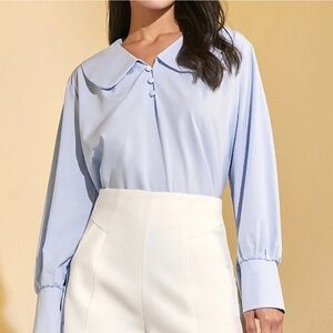 J.ING US Blue Doll Collar Chiffon Blouse | Size Small | Light Blue NWT